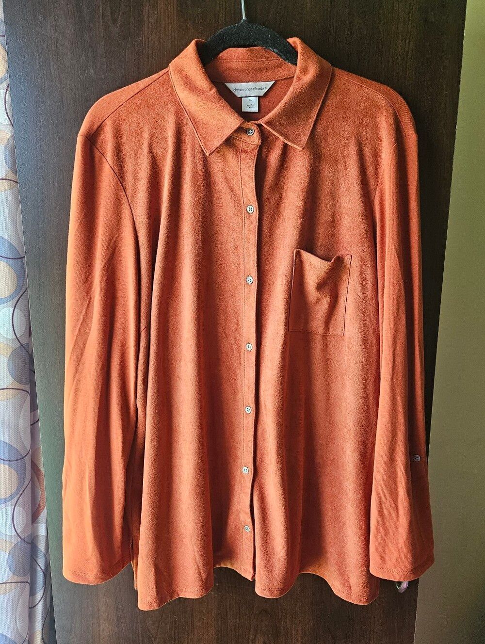 Christopher & Banks Rust Orange Long Button-Front Casual Shirt Size XL